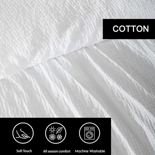 Vera Wang - King Duvet Cover Set, Soft Cotton Bedding with Button Closure & Inner Corner Ties, 3 Piece Bed Set with Matching Pillowcases (Puckered Texture White) - Thumbnail 5