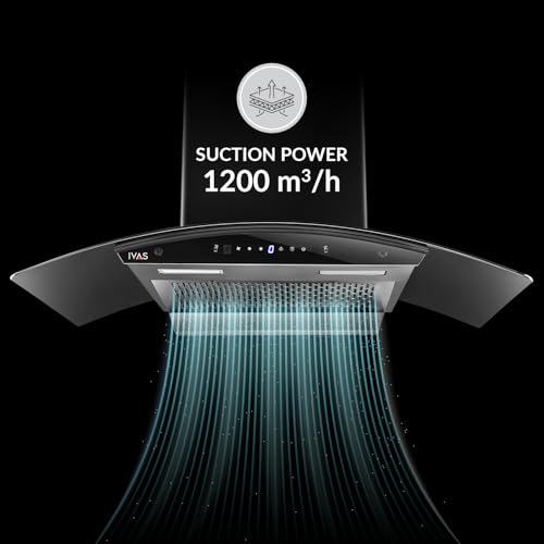 Image of IVAS Breezia 60 cm Curved Filterless Chimney | Thermo Autoclean Function | 1200 m3 /hr Suction Power | Touch & Gesture Control | 12 years motor warranty & 2 years product warranty*