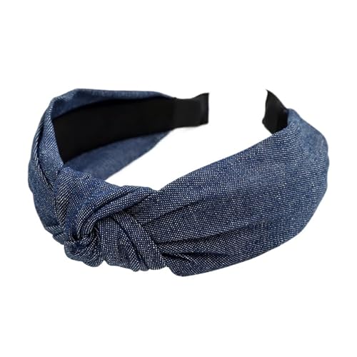 2pc Fashion Solid Color Denim Fabric Knot Hairpin Headband Girl Headdress Hair Accessories(Small dark blue)
