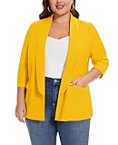 MINTLIMIT Womens Plus Size Blazer Suit 3/4 Sleeve Open Front Jacket Coat Blazers Formal Events Work Office with Pockets(Yellow,4XL)