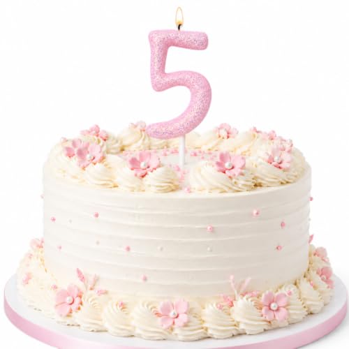 Image of Wanna Party Glitter Designer Pink Number 5 Birthday Candle, Numerical Cake Candle for 5th Birthday, Cake Cutting, Party Decoration & Celebration Supplies - 1PC