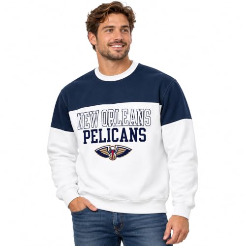 Blue 84 New Orleans Pelicans NBA Officially Licensed Contrast Yoke Crewneck Sweatshirt, X-Large White