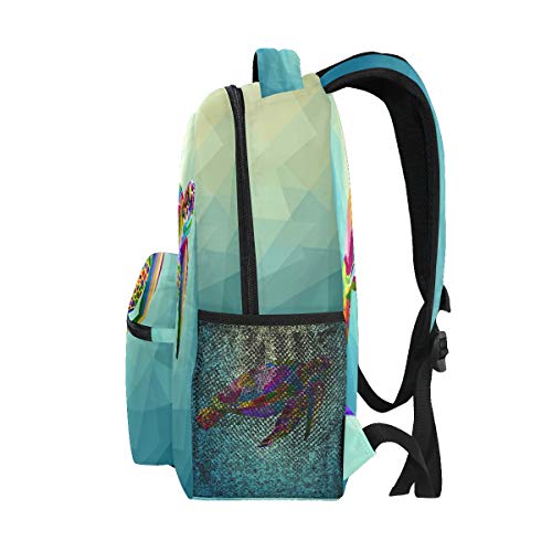 Wihve Unisex School Backpack Colorful Sea Turtle Underwater Geometric Blue Ocean Student Bookbag Casual Daypack One_Size #TOP3
