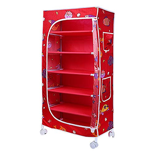 Image of Little One's | 6 Shelves Baby Foldable Wardrobe | Aquatic Red (Made in India, ISI Certifed) - Fabric, LW6 /FR