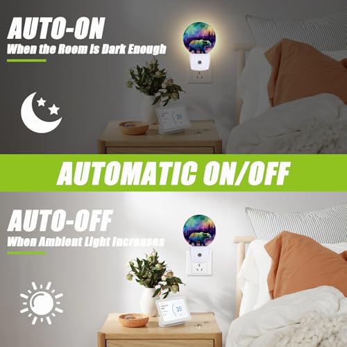 Image of Aurora Forest Night Light,Magical Bear Night Lights Plug into Wall for Kitchens Toilets Bedroom Decorative Half Round Nightlight Led Lamp 0.5W Sleep Friendly