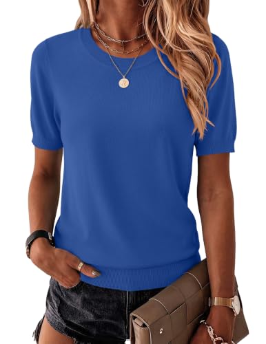 Zeagoo Womens Tops Short Sleeve Sweater Crewneck Basic Fashion Clothing