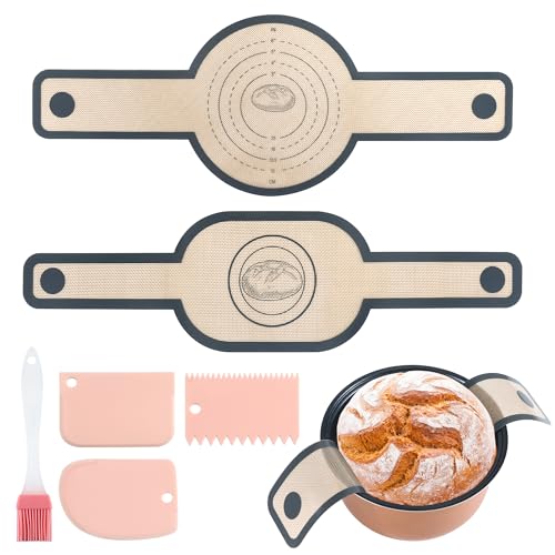 Alfombrilla de Silicona para Pan 2 Piezas Tapetes para Hornear con Mangos Largos Antideslizante - Ideal Horno Holandés, Pizza o Repostería Profesional/Casa