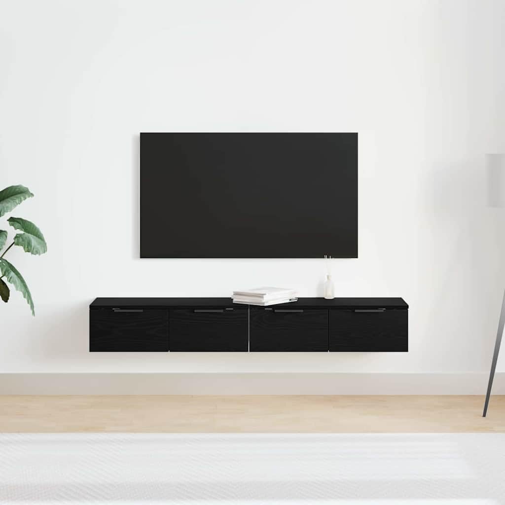 Wandregal Schwarz 2 Stück Holzwerkstoff 136x30x20cm Modernes Schweberegal mit 25kg Tragkraft für Wohnzimmer Küche und Badezimmer