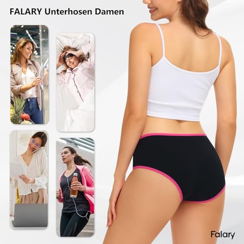 FALARY FALARY Unterhosen Damen Baumwolle Atmungsaktiv Hipster Slips, Bequeme und Weiche Unterwäsche für Frauen Schlüpfer Slips Sportunterhosen für Damen 6er Pack（XL/44 EU,Buntes Schwarz - Funktionsansicht 5 | TV | Video | Foto