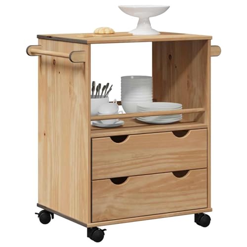 Gecheer Carrito de Cocina OTTA Madera Maciza de Pino 59x45x80 cm,Carrito verdulero para Cocina,Carrito Auxiliar Multiuso,Carros de Servicio,RY-2