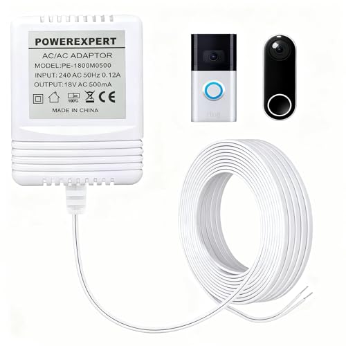 LIANSUM 18V 500MA Power Transformer AC Adapter Compatible with Nest Video Doorbell Ring Nest Hello Google SimpliSafe Ezviz Eufy Wyze Arlo Video Doorbell UK Charger Cable Adapter