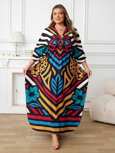 Image of Kaftan Dress for Women - Plus Size Caftan Maxi Beach Dress Moo Moos Loungewear, Swimsuit Cover Up for Beach, Pool or Vacation