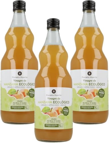 PLANETA HUERTO | Pack 3x Vinagre de Manzana ECO Sin Filtrar 750 ml – Vinagre de Manzana Natural, Rico en Enzimas y Probióticos para Mejorar la Digestión y la Salud General