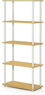 FURINNO Turn-N-Tube 5-Tier Multipurpose Shelf Display Rack, Single, Beech/White