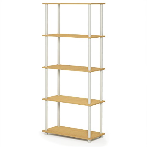 Furinno TURN-N-TUBE Storage Shelves, 5-Tier Book Shelf, Corner Shelf, Toolless Open Shelves, for Organization and Storage, Living Room, Garage, Home Office, Beech by Furinno - Image 4