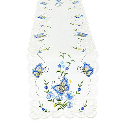 Simhomsen Spring Butterfly And Floral Table Runners, Dresser Scarf (Blue, 14 × 54 Inch) #TOP6
