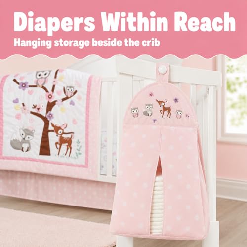 Image of EVERYDAY KIDS 4 Piece Girls Crib Bedding Set - Owls - Soft 100% Cotton Percale - Includes Quilt, Fitted Sheet, Dust Ruffle and Diaper Stacker - Nursery Bedding Set - Baby Crib Bedding Set