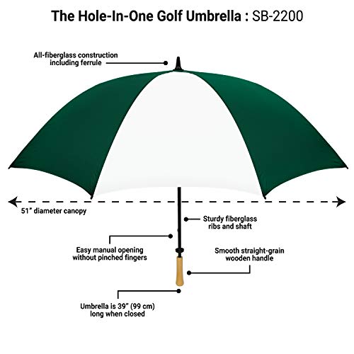 Strombergbrand Hole In One Golf Umbrella Hunter Green/White Large Golf Umbrella For Men And Women, Golf Umbrellas For Rain - 2 Person Umbrella Windproof, Golf Umbrella With Compact Closed Design #TOP1