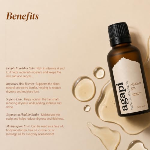 Image of Agapi Sikkim Pure Almond Oil 50ml - 100% Natural, Handcrafted, Nourishing & Strengthening, Promotes Hair Growth, Improves Texture & Shine, Anti-Breakage, Gentle & Non-Greasy