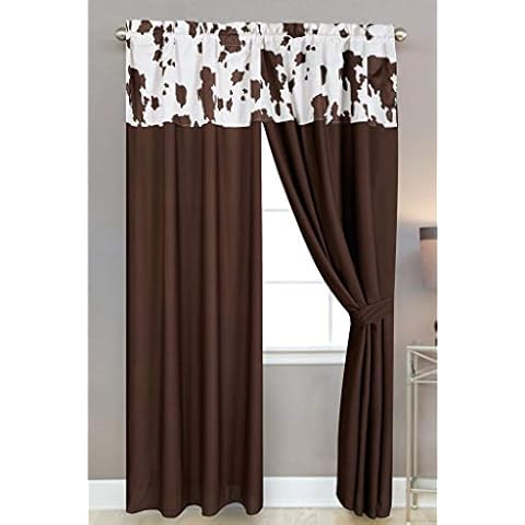 Linen Mart Rustic Cowhide Brown Curtains - 4 Piece Set Cover