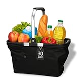 Einkaufskorb 'Carry' - Stabiler und Faltbarer Korb mit Henkel aus Aluminiumrahmen - ca. 30L Korbtasche für Einkäufe und Ausflüge - Einkaufstasche aus Polyester mit Soft Griff, Farbe:schwarz