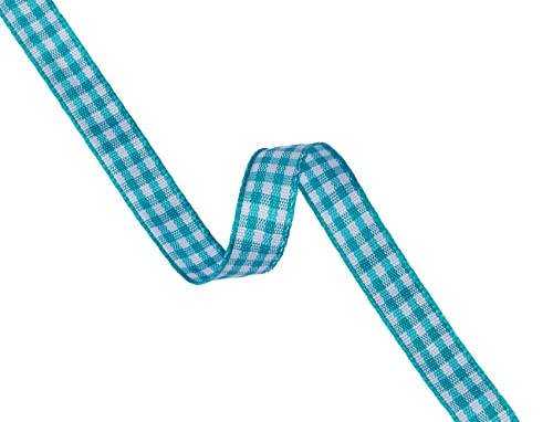 Ribbonitlux Gingham Ribbon, 9mm X 22M, Plaid Checkered, Buffalo Striped, Turquoise, Polyester, Classic, Valentine's Day - Image 3