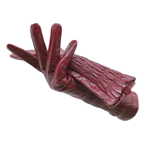 CVNIMV Gants d'hiver pour Femmes, mi-Longs, en Cuir, pour Conduite, équitation, extérieur, vin Rouge, Chaud