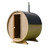 Gardj Fasssauna Garten Outdoor Sauna aus nordischer Fichte – Verschiedene Größen (2–6 Personen) – Wahlweise mit Holz- oder Elektroofen – Inkl. Zubehörset (180 cm, Runde, Holzofen)