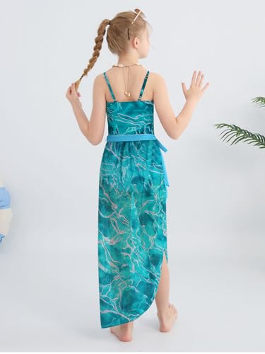 Image of Girls One Piece Swimsuit with Cover Up Wrap Skirt Set Teen Girl Tropical Two Piece Bathing Suit Beach Surf Swimwear