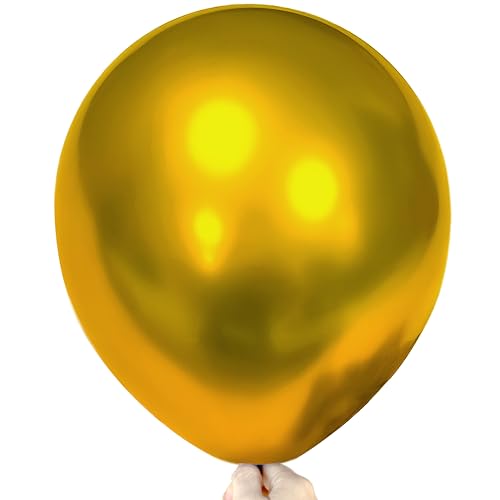 Image of Firomi Metallic Chrome Big Gold Balloons 18-inch 12 Pack (with 1 Ribbon)