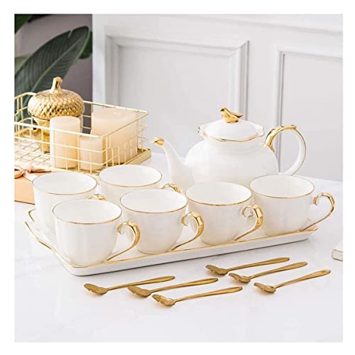 Juego De Te Juego de té y café de cerámica de 14 Uds., taza de Phnom Penh de estilo europeo, juego de tazas de té, suministros de cocina para el hogar, vasos Juego De Cafe(White)