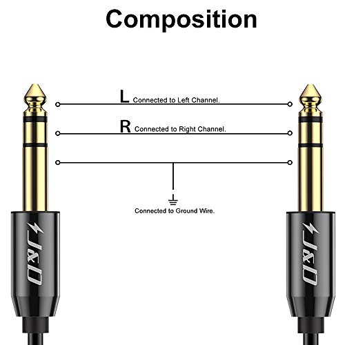 J&D 1/4 inch TRS Cable, Gold Plated Heavy Duty Copper Shell TRS 6.35mm Male to Male Balanced Stereo Audio Adapter, Quarter inch Guitar Interconnect Cable for Studio Monitors, Bass, Keyboard, 9 Feet by J&D - Image 2
