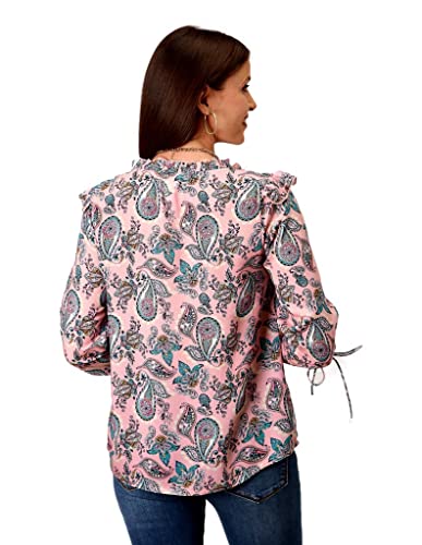Roper Pink Paisley Print Victorian Blouse In Rayon Challis Pink Xs #TOP1