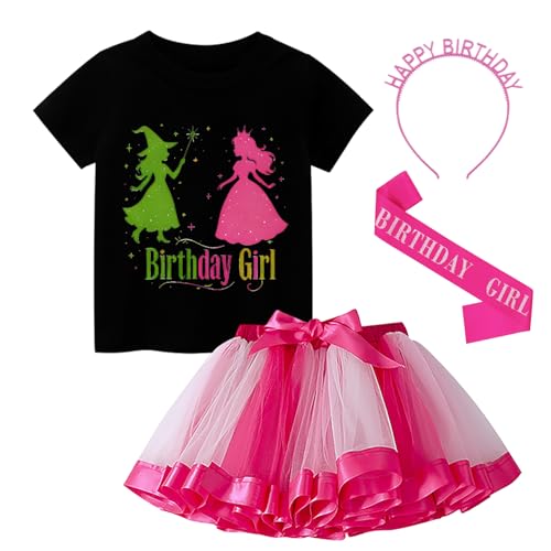 SUPSPIDERO Witch Birthday Girl Outfit Short Sleeve T-Shirt Tutu Skirt Set with Bag 3 Pcs Set 2-8 Years (Black 5Years-6Years)