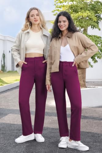Image of Bamans Dress Pants Women Work Business Office Straight Leg Slacks