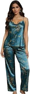 BuyBuddy Floral Satin Night Suit Set for Women – Soft Silky Cami Top & Pajama Sleepwear, Comfortable Stylish Loungewear fo... Price In India