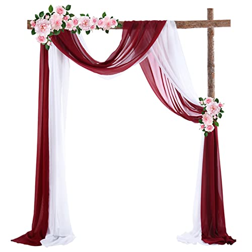 ZOYIEP Cortina transversal, arco de boda, decoración de manos libres, para boda, salón, ventana, decoración (blanco + rojo vino, 70 x 550 cm)
