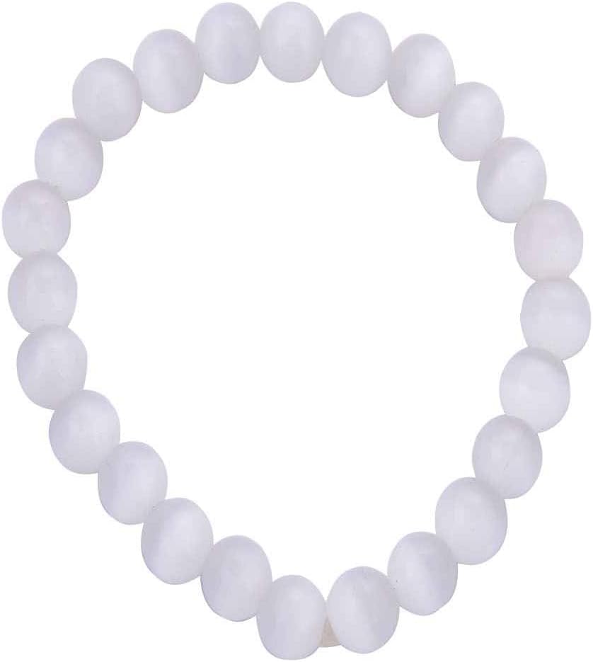 Blessfull Healing Reiki Faith Healing Gemstone for Unisex White Moonstone 8 mm Round Beads Stretch Bracelet