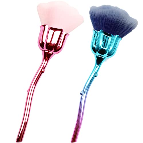 XEAOHESY 2 Pieces Rose Flower Makeup Brushes Flower Blush Brush Super Large Face Powder Makeup Brushes kabuki brushes for Powder Cosmetic Nail Dust Brush Loose Powder Brush Makeup Manicure (Blue/Pink)
