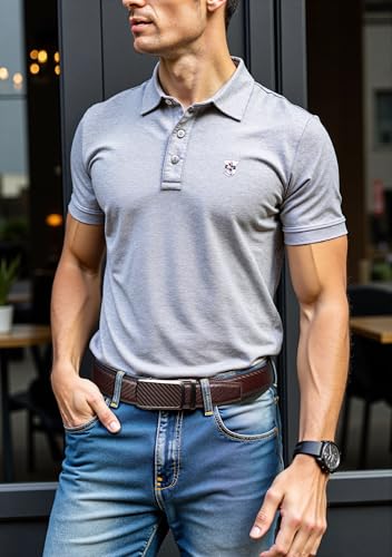 Image of Drowsmen Leather ratchet belt 1 3 /8 inch with Click Sliding Automatic Buckle, Adjustable belt Trim to Fit