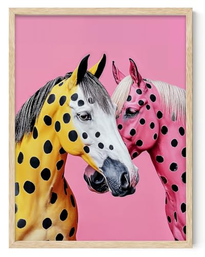 Polka Dots Painted Horses Whimsical Poster 18x24 Framed Poster, Colorful