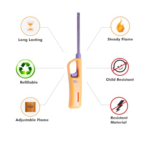 Image of Genesis Refillable Windproof Gas Flame Lighter for Kitchen, Stove, BBQ, Candles, Camping, Indoor & Outdoor (Yellow, Pink) (Pack of 2)