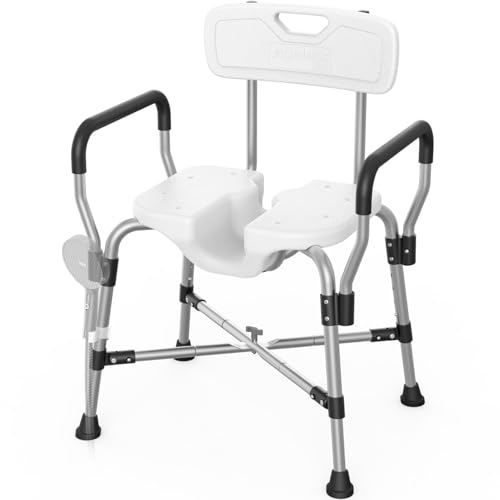 AGELESSJOY Duschstuhl für Senioren und Behinderte Höhenverstellbarer Duschhocker 150 kg mit Armlehnen und Rückenlehne Ergonomischer Badhocker für die Dusche Duschsitz mit U-Ausschnitt Stabil