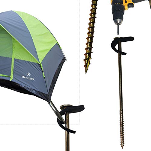 Keyfit Tools All Terrain Tent Stake (8 Pack) Screw in Tent Stake Ground Anchor with Secura Strap for Extreme Winds Secure Tarps Fish Houses Hunting Ground Blinds Camping Tent