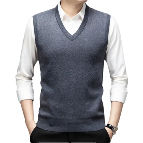 Men Thicked Knitted Pullovers V-Neck Sleeveless Business Solid Wool Sweaters Vest
