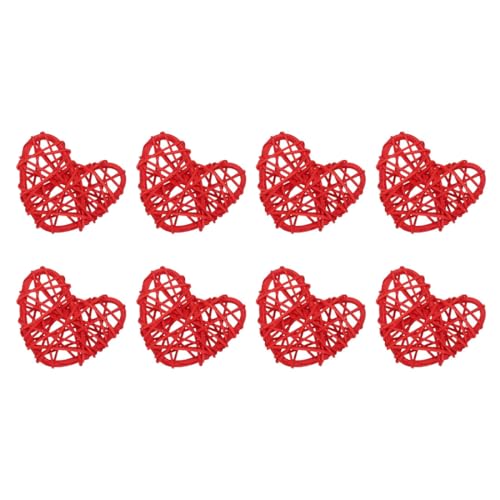 GLOKUUCA Heart Shaped Rattan Ball - 8 Pack Heart Shaped Wicker Balls - Fits for Vase Fillers DIY Craft - Wicker Rattan Balls - (2-inch x 1.65-inch, Red)