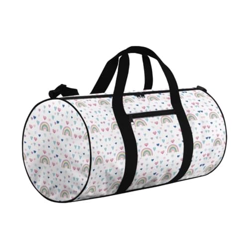 Boatee Rainbow Travel Bag for Teen Girls Gym Bag Cute Luggage Bag Large Duffel Bag Multi-Purpose Shoulder Purse Holdall Bags Carry on Bag Personal Item Travel Bag Toiletry Bags for Camp Heart White2