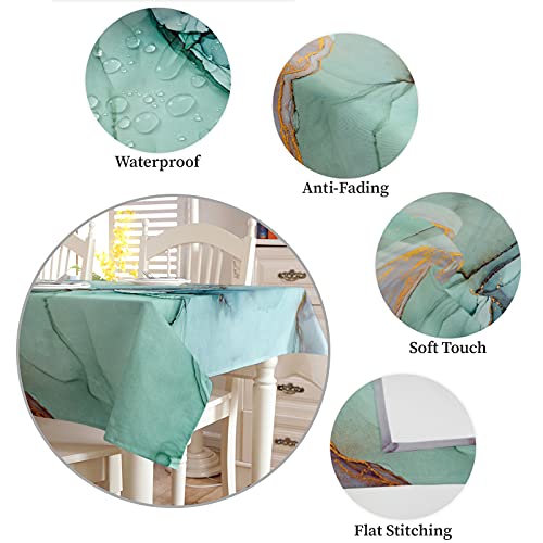 Warm Tour Marble Table Cloth Square Waterproof Tablecloth Teal Turquoise Gold Texture Washable Table Cover Mat For Kitchen Dinner Holiday Party Picnic #TOP4