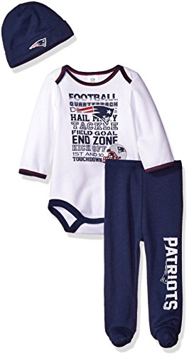 Gerber NFL New England Patriots Unisex-Baby Bodysuit, Pant, & Cap Set, Navy, 3-6 Months