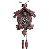 掛け時計 鳩時計 セイコー 静かでカチカチしない掛け時計、 ヴィンテージ鹿頭鳩時計、 電池式の家庭用時計、 クォーツムーブメント (Color : Red, Size : Arabic Dial)